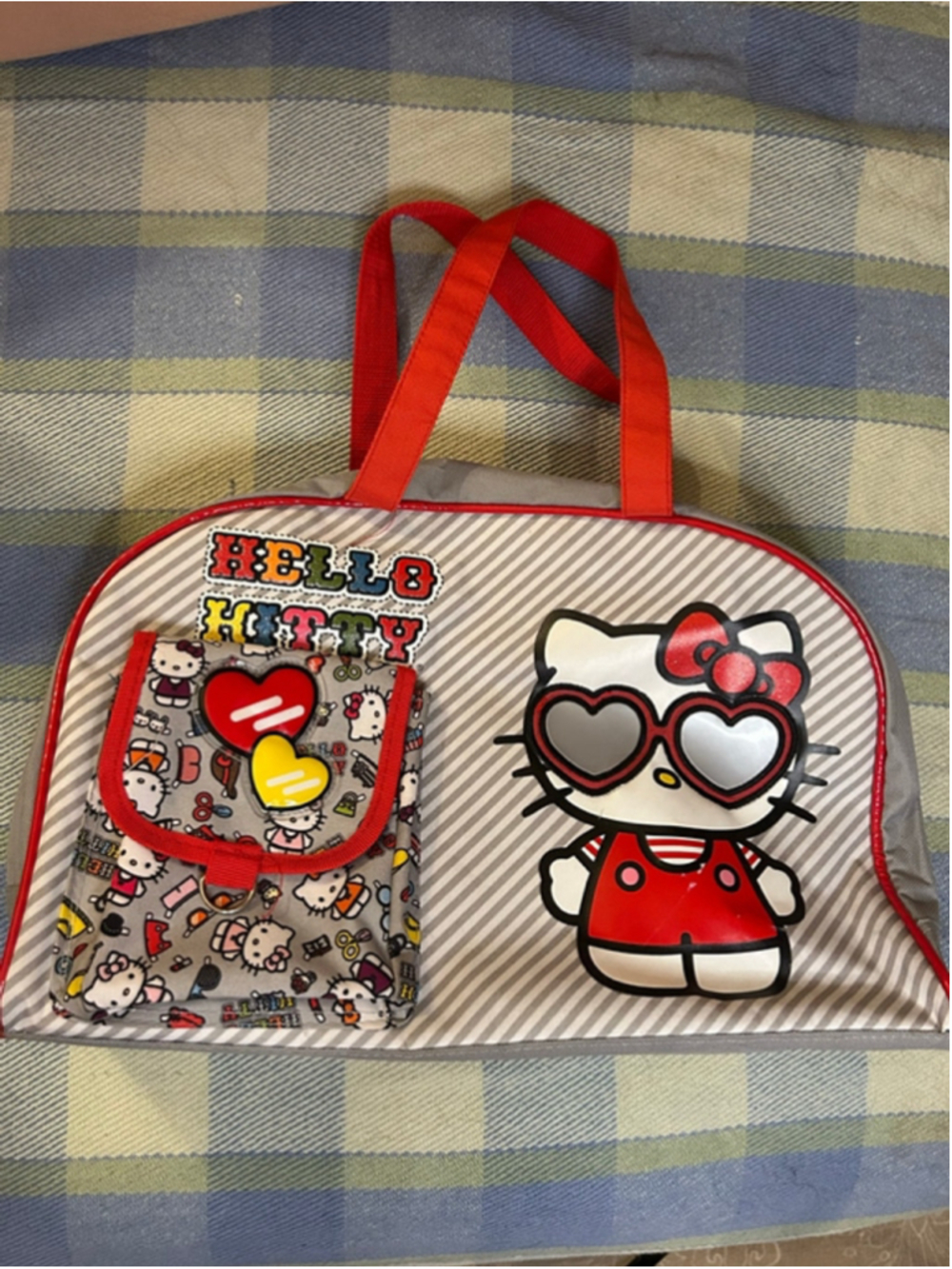 Hello Kitty Sanrio Tote Bag Heart Sunglasses Grey Red Y2K Kawaii Shoulder Bag
